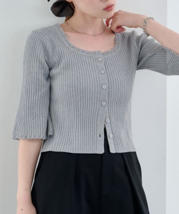 OUTLET(アウトレット) 【Kastane】リブニットスクエアレースカーデ