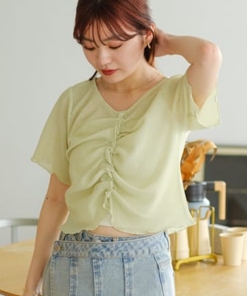 OUTLET(アウトレット) 【Kastane】フロントシャーリング半袖TEE