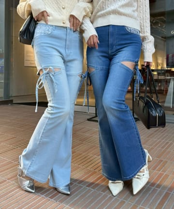 Remind me and forever(リマインドミーアンドフォーエバー) 【2026SS】リボン付サイドスリットフレアパンツ