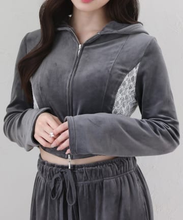 NICE CLAUP / OLIVE des OLIVE OUTLET(ナイスクラップ  / オリーブ デ オリーブ アウトレット) 【one after another】ベロアパーカー