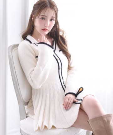 one after another NICE CLAUP(ワンアフターアナザー ナイスクラップ) 【ダイナマイトバッグ対象】襟付き配色ニットミニワンピース