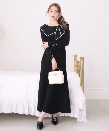 one after another NICE CLAUP(ワンアフターアナザー ナイスクラップ) 異素材リボンニットロングワンピース