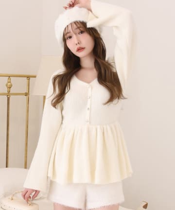 one after another NICE CLAUP(ワンアフターアナザー ナイスクラップ) バックリボンフェザーペプラムニット