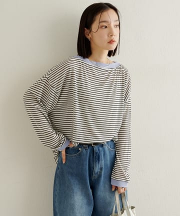 Omekashi(オメカシ) ボーダーオフショルロングTシャツ
