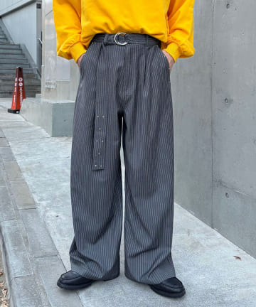 CIAOPANIC(チャオパニック) ベルト付きピンストライプスタッズワイドスラックス