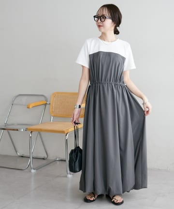 DISCOAT(ディスコート) 【WEB限定】半袖ドッキングバルーンワンピース