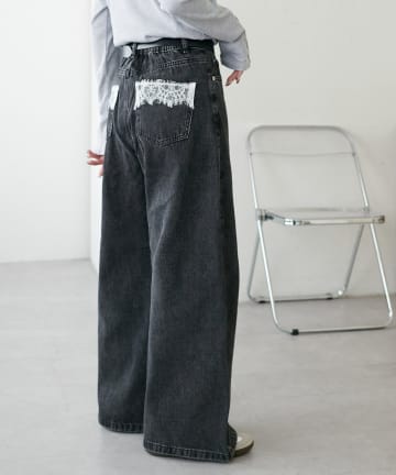 DISCOAT(ディスコート) 【360°映える/WEB限定】ポケットレースワイドデニムパンツ