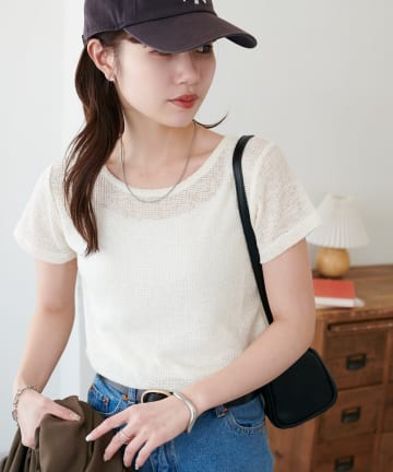 DISCOAT(ディスコート) 【SS先行予約/WEB限定】シアーワッフルクルーネックコンパクトTシャツ