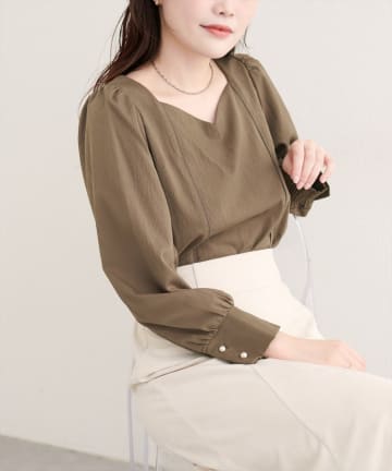 NICE CLAUP / OLIVE des OLIVE OUTLET(ナイスクラップ  / オリーブ デ オリーブ アウトレット) 【natural couture】ハートネックパイピング配色ブラウス