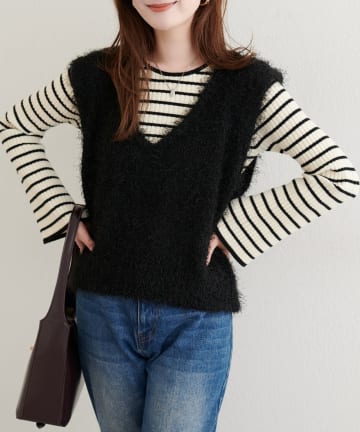 NICE CLAUP / OLIVE des OLIVE OUTLET(ナイスクラップ  / オリーブ デ オリーブ アウトレット) 【natural couture】フェザーヤーンVネックベスト