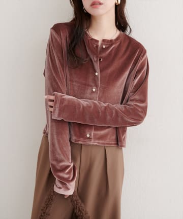 natural couture(ナチュラルクチュール) ラメベロアクルーネックカーディガン