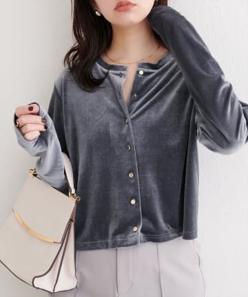 natural couture(ナチュラルクチュール) ラメベロアクルーネックカーディガン