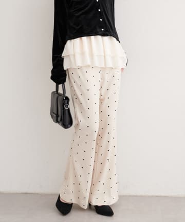 natural couture(ナチュラルクチュール) カットジョーゼットストレッチフレアヘムパンツ