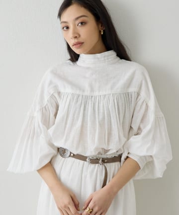 Whim Gazette(ウィム ガゼット) コットンギャザー切替ブラウス