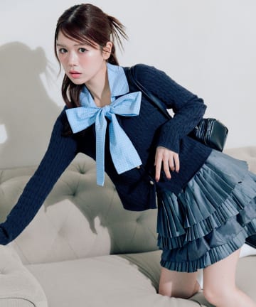 OLIVE des OLIVE(オリーブ デ オリーブ) ケーブルボウタイニット