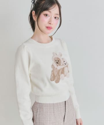 OLIVE des OLIVE(オリーブ デ オリーブ) かぶりものアニマルジャガードニット