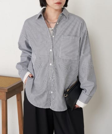 Jena　espace merveilleux(ジェナ　エスパスメルヴェイユ) 【さらっと羽織り】ストライプリラックスシャツ