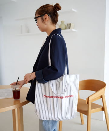 DISCOAT(ディスコート) ストライプロゴトートバッグ