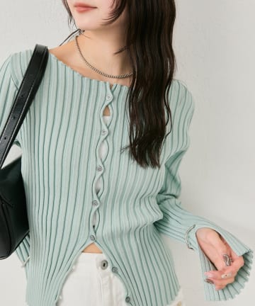 mystic(ミスティック) ラウンドスリットリブカーディガン