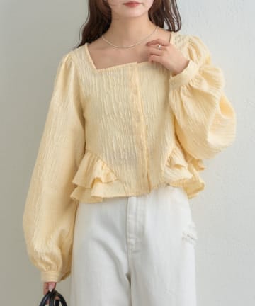 mystic(ミスティック) ジャガード裾フリルブラウス