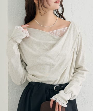 mystic(ミスティック) レースドッキングオフショルプルオーバー