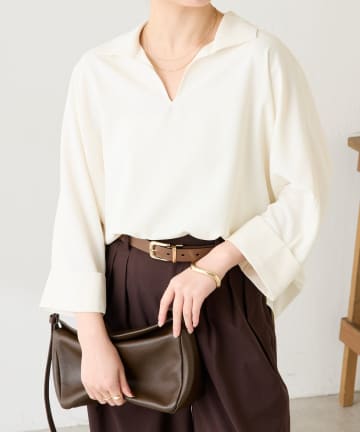 COLLAGE GALLARDAGALANTE(コラージュ ガリャルダガランテ) 【高機能/体型カバー】ジャージスキッパードルマンブラウス/カセット服