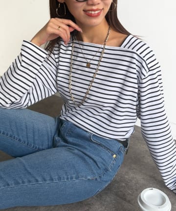 Chez toi(シェトワ) スクエアボーダーカットソー