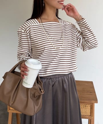 Chez toi(シェトワ) スクエアボーダーカットソー