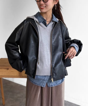 Chez toi(シェトワ) ノーカラーバルーンブルゾン