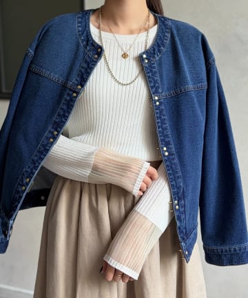 Chez toi(シェトワ) 袖先オーガンジーリブニット