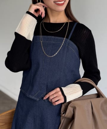 Chez toi(シェトワ) 袖先オーガンジーリブニット