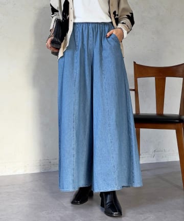 un dix cors(アンディコール) ギャザーイージーデニムワイドパンツ
