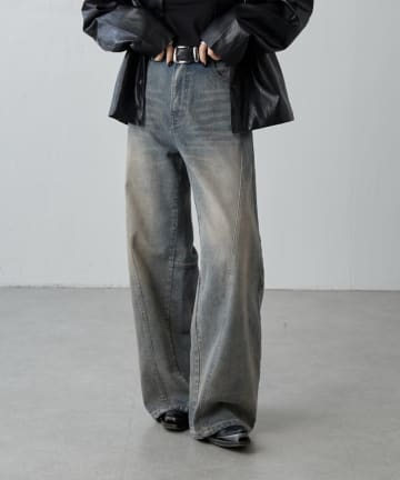 Lui's(ルイス) 切替デザインワイドデニムパンツ