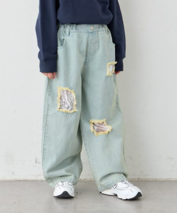 CIAOPANIC TYPY(チャオパニックティピー) 【KIDS】《ジュニアサイズあり》レースパッチワークデニム(ウエスト調整可能)