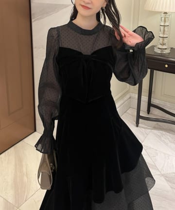 one after another NICE CLAUP(ワンアフターアナザー ナイスクラップ) ベロアリボン異素材ロングワンピース