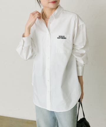 PUAL CE CIN(ピュアルセシン) コットンリヨセルロゴ刺繍シャツ