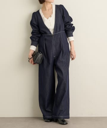 Omekashi(オメカシ) パフスリーブデニムオールインワン