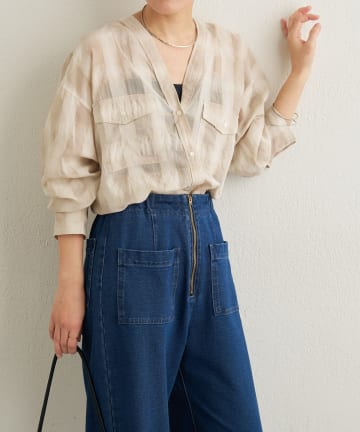 Omekashi(オメカシ) シアーチェックカラーレスブラウス
