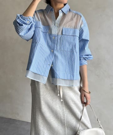 DOUDOU(ドゥドゥ) 【WEB限定】ストライプシアー切替シャツ