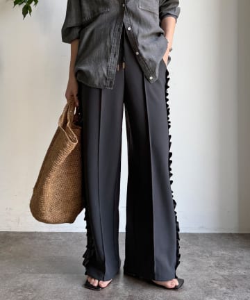 DOUDOU(ドゥドゥ) 【WEB限定】カットジョーゼットサイドフリルラインパンツ