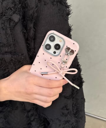 Lattice(ラティス) リボンハートドットスマホケース(iPhone14pro)