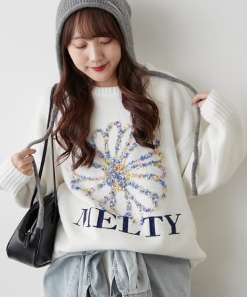 Remind me and forever(リマインドミーアンドフォーエバー) ブラシヤーンお花ジャガードニット