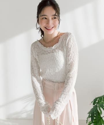 La boutique BonBon(ラブティックボンボン) 【着回し力抜群】レースストレッチ前後２WAYプルオーバー