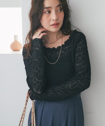 La boutique BonBon(ラブティックボンボン) レースストレッチ前後２WAYプルオーバー