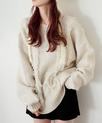 Kastane(カスタネ) ケーブルフリンジVネックニット