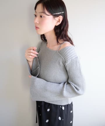Kastane(カスタネ) 【ボーダー＆無地】フレアスリーブリブニット