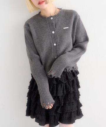 w closet(ダブルクローゼット) プレートダメージカーディガン