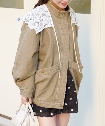 Kastane(カスタネ) 【12.25(木)0:00発売/ティペット付き】カラーツイルレース付きジャケット