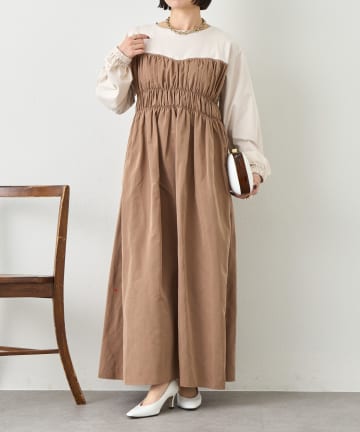 Jena　espace merveilleux(ジェナ　エスパスメルヴェイユ) 異素材シャーリングワンピース