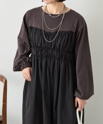 Jena　espace merveilleux(ジェナ　エスパスメルヴェイユ) 異素材シャーリングワンピース